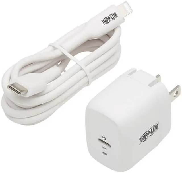 Alt view image 6 of 7 - Compact USB-C Wall Charger - 18W PD Charging, GaN Technology, USB-C to Lightning Cable, White