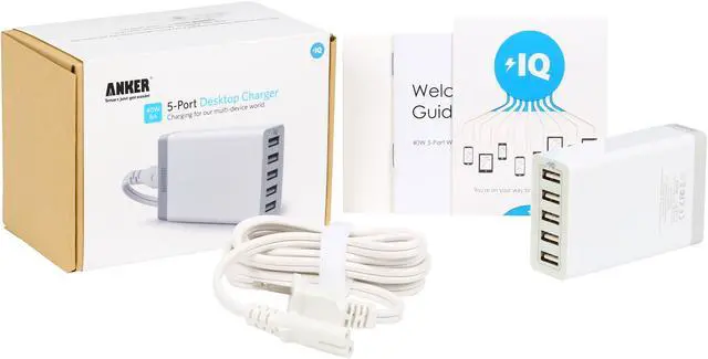 Alt view image 6 of 6 - (NEW) Anker 71AN7105SS-WA 40W 5-Port Family-Sized Desktop USB Charger with PowerIQ Technology For iPhone, iPad Air, Samsung Galaxy, Nexus, HTC, Nokia and More (White)