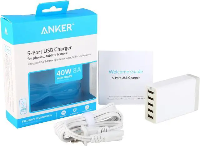 Alt view image 6 of 6 - Anker 40W 5-Port High Speed Desktop USB Charger with PowerIQ Technology for iPhone, iPad Air 2, Samsung Galaxy, Nexus, HTC, Nokia and More (White)