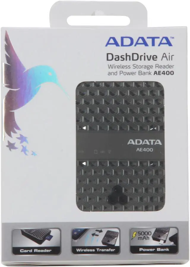 Alt view image 7 of 7 - ADATA DashDrive Air AE400 Black 5000 mAh Wireless Storage Reader and Power Bank AAE400-CBKSV