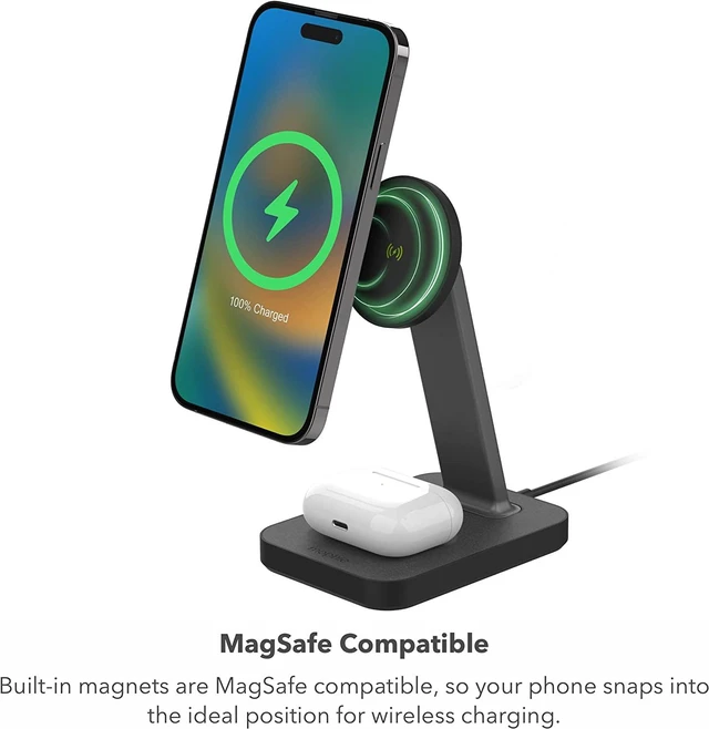 Alt view image 4 of 4 - Mophie Snap+ 2-in1 Charge Stand & Pad w/Snap+ Adapter - Black 401309750