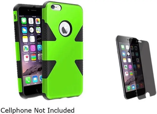 Main image of Insten Neon Green / Black Silicone PC Slim Hybrid Case Cover + Privacy Screen Protector for Apple iPhone 6 Plus 5.5" 1985210