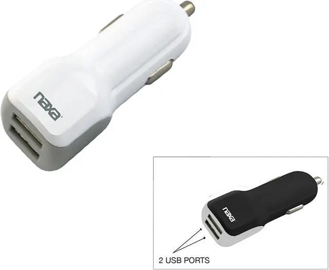 Alt view image 2 of 2 - NAXA NA-801WHITE White 10 Watt 2.1 Amp Dual USB Car Charger