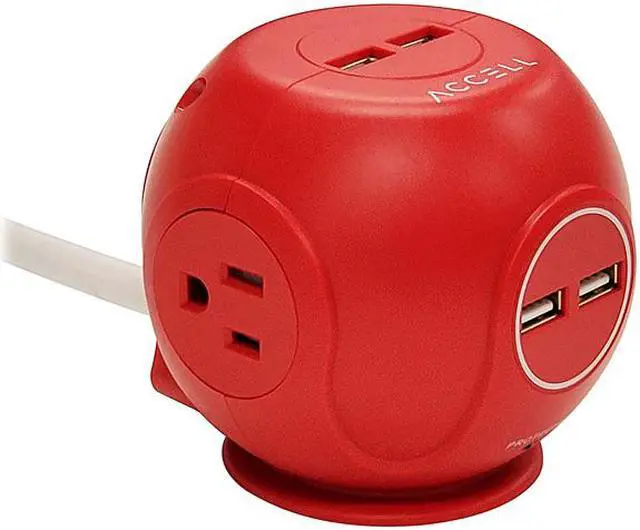Main image of Accell Power Cutie - 540J surge protector, 3 AC outlets, 4 USB-A ports, 6 ft - Red