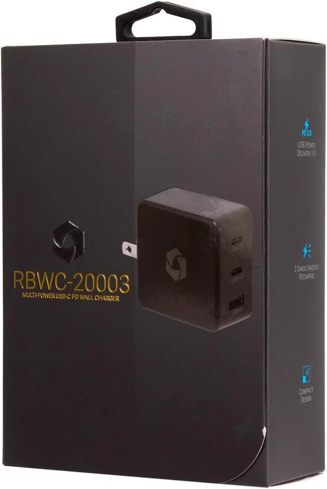Alt view image 5 of 5 - Rosewill 63W Three-Port GaN Wall Charger with 2 USB-C Ports and 1 USB-A Port, Up to 60W Single Port Output, QC 3.0 Quick Charge for Laptops, Tablets and Phones, Black - (RBWC-20003)