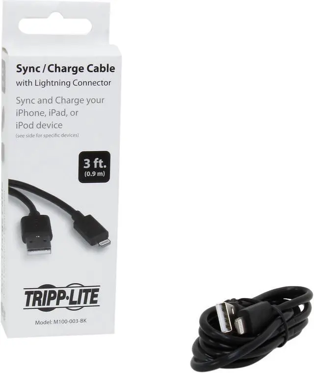 Alt view image 2 of 2 - Tripp Lite M100-003-BK Black Lightning to USB iPhone iPod iPad Apple mfi Certified 3.3ft (1m)