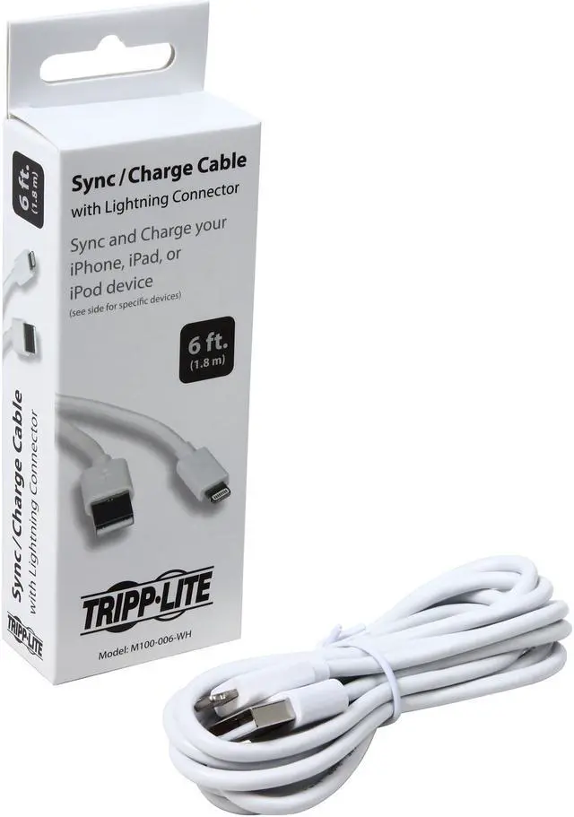 Alt view image 3 of 3 - Tripp Lite M100-006-WH White Lightning to USB iPhone iPod iPad Apple MFI Certified 6.5ft (2m)