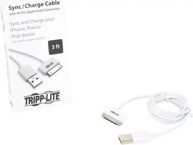Alt view image 3 of 3 - Tripp Lite M110-003-WH White USB Sync/Charge Cable with Apple 30-Pin Dock Connector