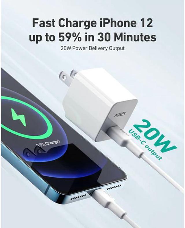 Alt view image 4 of 5 - AUKEY USB-C Mini Wall Charger 20W Fast Charger - White