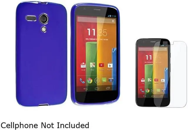 Main image of Insten Blue Jelly Rubber TPU Case with Reusable Screen Protector Compatible with Motorola Moto G 1721730