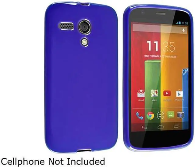 Alt view image 2 of 3 - Insten Blue Jelly Rubber TPU Case with Reusable Screen Protector Compatible with Motorola Moto G 1721730