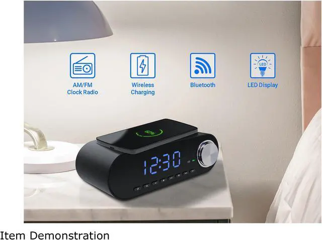 Alt view image 3 of 8 - Rosewill Digital Alarm Clock with Wireless Charging Dock, LED Display, AM/FM Radio, Bluetooth Speaker, Aux Port, MicroSD Slot, Portable Rechargeable, Qi-Certified, Black - (RBWS-20015)