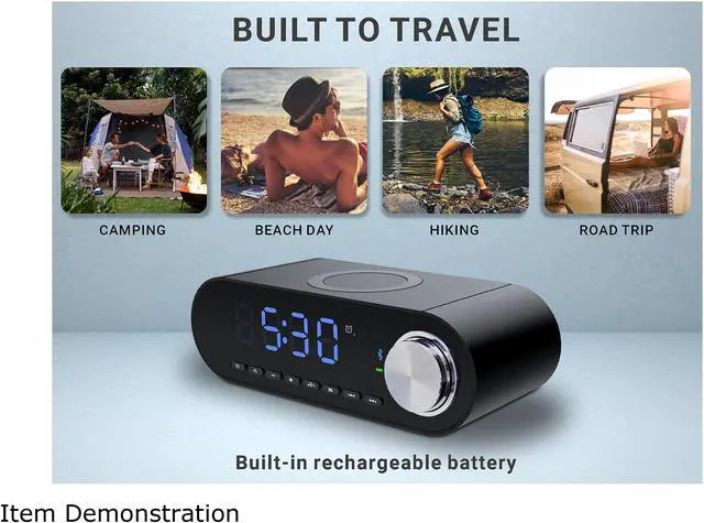 Alt view image 5 of 8 - Rosewill Digital Alarm Clock with Wireless Charging Dock, LED Display, AM/FM Radio, Bluetooth Speaker, Aux Port, MicroSD Slot, Portable Rechargeable, Qi-Certified, Black - (RBWS-20015)