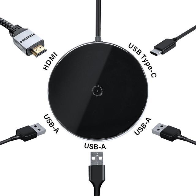 Alt view image 2 of 5 - Rosewill 60W Five-Port Wireless Charger and Data Transfer USB Hub with 1 USB-C Port, 3 USB-A Ports and 1 HDMI Port with 4K Ultra HD, USB-C Power Delivery, Qi-Certified, Black - (RBWH-20016)
