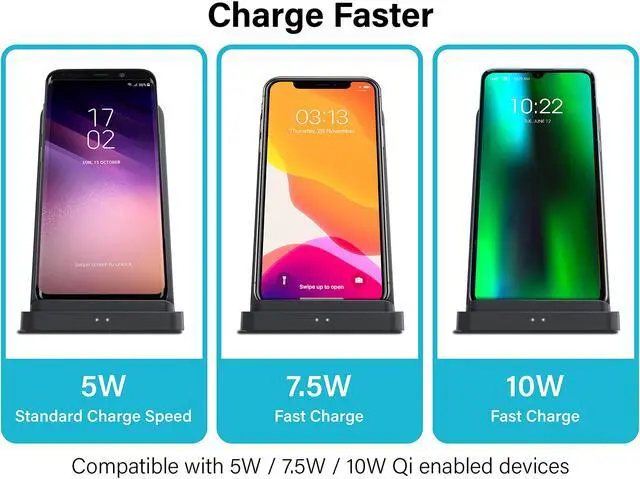 Alt view image 6 of 7 - Rosewill Dual Wireless Fast Charging Stand for Smartphone and Wireless Earbuds Case, Charge 3 Devices Simultaneously, 5W/7.5W/10W, Qi-Certified, Black - (RBWC-20030)