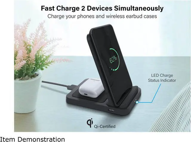 Alt view image 3 of 7 - Rosewill Dual Wireless Fast Charging Stand for Smartphone and Wireless Earbuds Case, Charge 3 Devices Simultaneously, 5W/7.5W/10W, Qi-Certified, Black - (RBWC-20030)