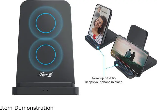 Alt view image 4 of 7 - Rosewill Dual Wireless Fast Charging Stand for Smartphone and Wireless Earbuds Case, Charge 3 Devices Simultaneously, 5W/7.5W/10W, Qi-Certified, Black - (RBWC-20030)