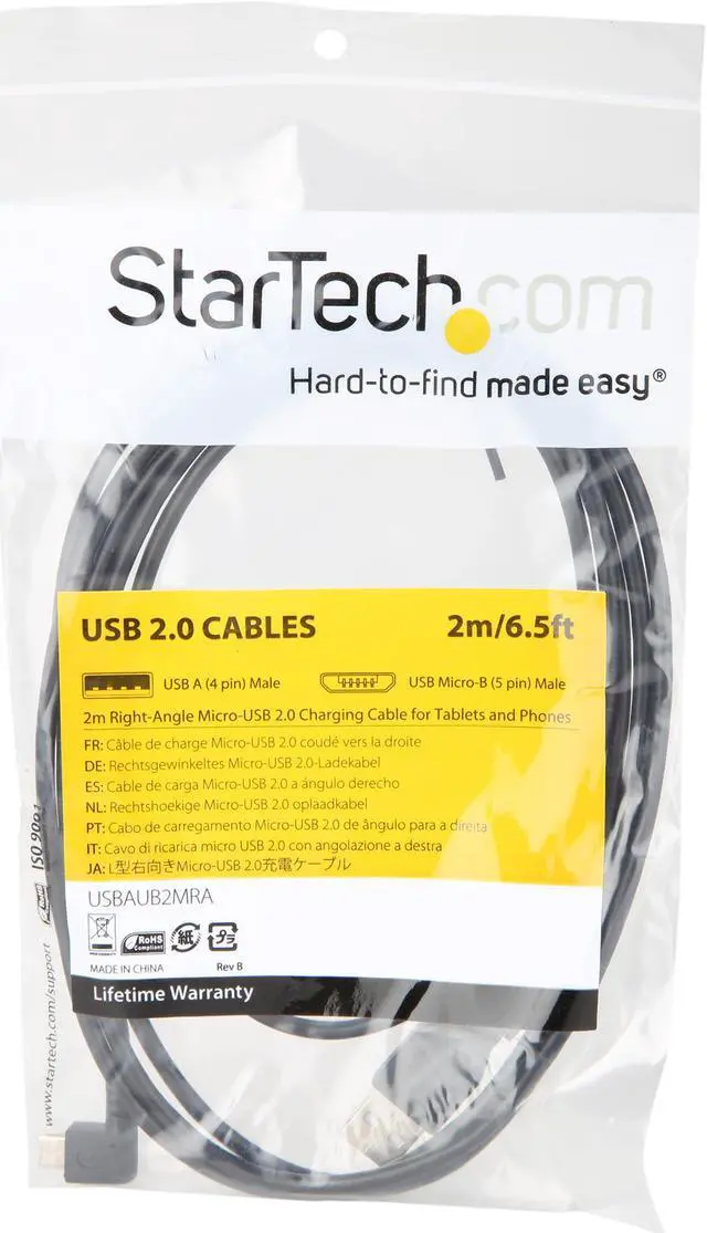Alt view image 3 of 3 - StarTech.com USBAUB2MRA Black Micro-USB Charge-and-Sync Cable M/M - Right-Angle Micro-USB - 24 AWG