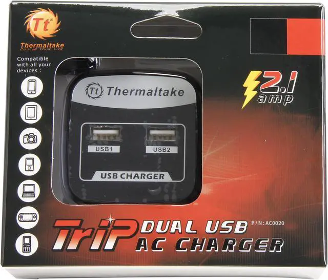 Alt view image 6 of 6 - Thermaltake AC0020 TriP Dual USB AC Charger Bundled with US/UK/EU/AU plugs for Tablets, Smartphones, and other USB devices