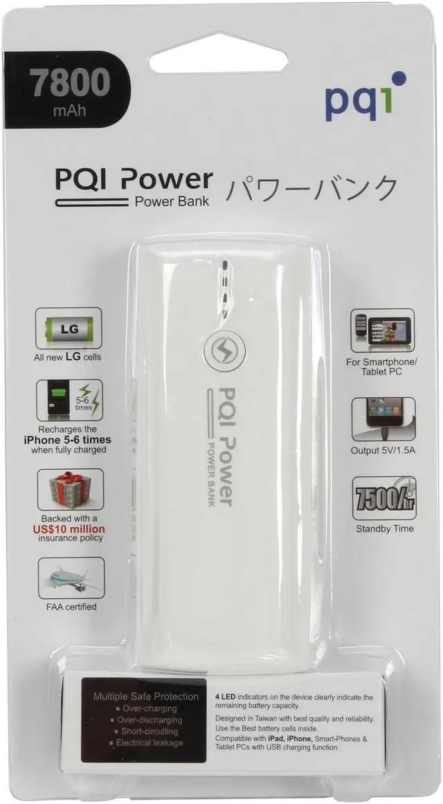 Alt view image 6 of 6 - PQI White 7600 mAh Power Bank i-Power 7800