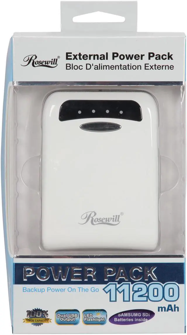 Alt view image 7 of 7 - Rosewill Powerbank RCBR-13020-WH - White, 11,200 mAh External Backup Battery Charger for Smartphone, iPhone, iPad, & iPod