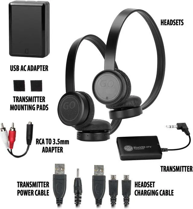 Alt view image 2 of 4 - GOgroove BlueVIBE 2 TV Wireless 2 Pair Headphones Television Connection Kit with Plush Lightweight Ear Cups, Bluetooth Transmitter and Easy Setup - Great for Parents, Roommates, Kids and Travel Use