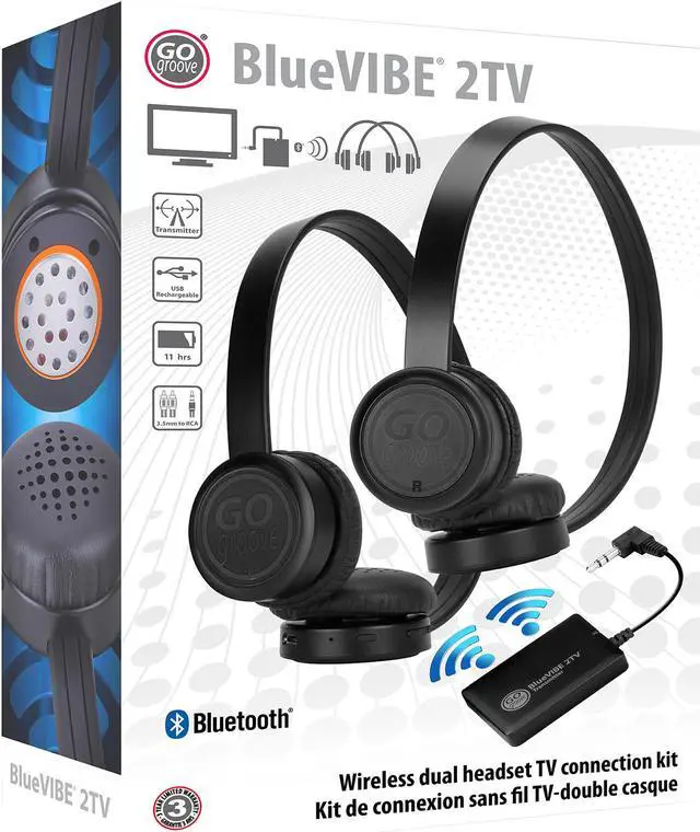 Alt view image 3 of 4 - GOgroove BlueVIBE 2 TV Wireless 2 Pair Headphones Television Connection Kit with Plush Lightweight Ear Cups, Bluetooth Transmitter and Easy Setup - Great for Parents, Roommates, Kids and Travel Use
