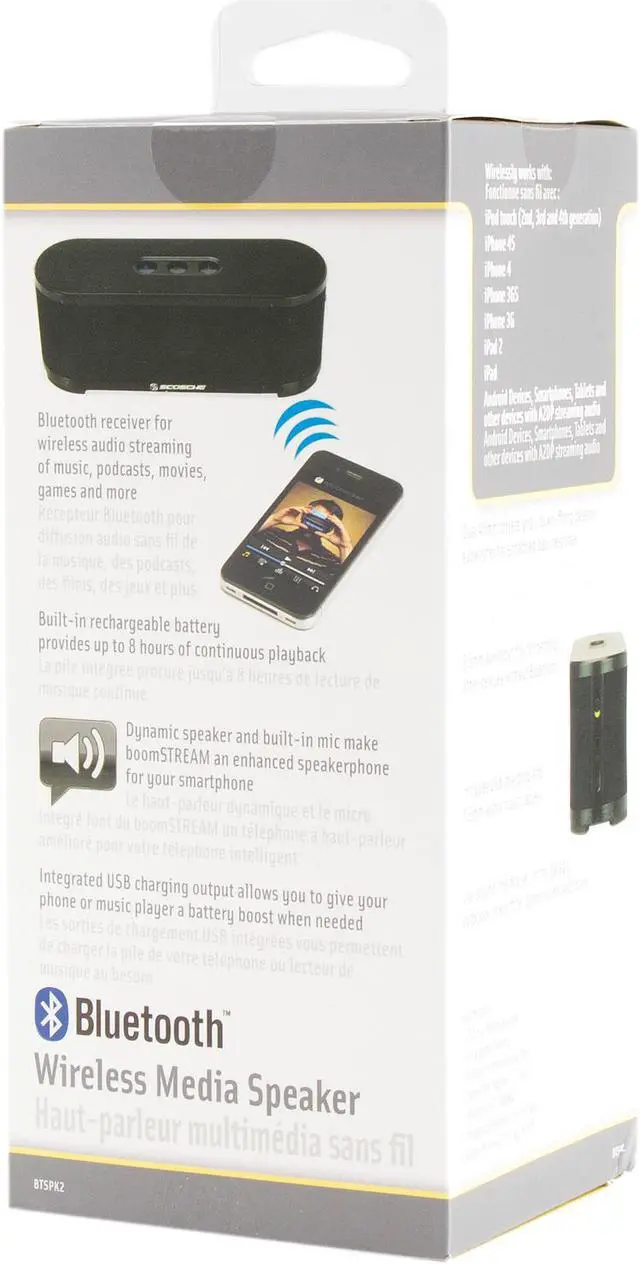 Alt view image 9 of 9 - Scosche BTSPK2 boomSTREAM Bluetooth Media Speaker with Build-in a Microphone