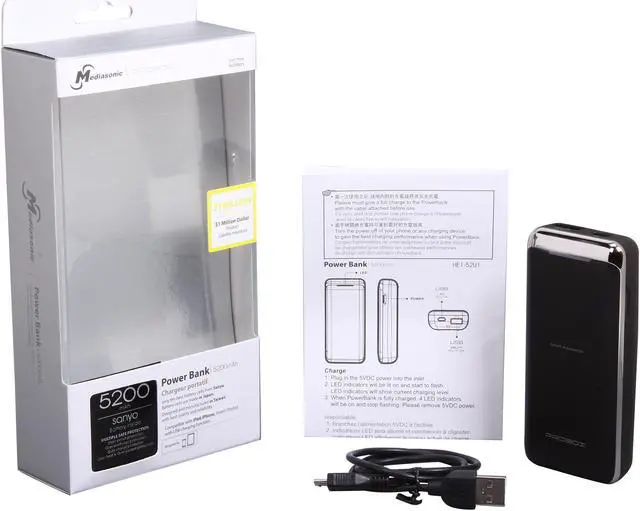 Alt view image 7 of 7 - Mediasonic ProBox Black 5200 mAh Universal Power Bank 5200mAh Battery Capacity - Sanyo Battery Cell HE-1-52U1