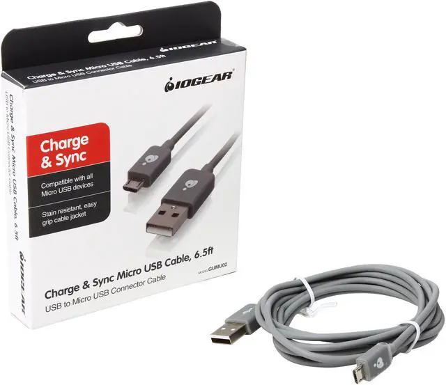 Alt view image 3 of 3 - IOGEAR GUMU02 Gray USB Type A to Micro USB Type B Charge & Sync Cable 6.5ft
