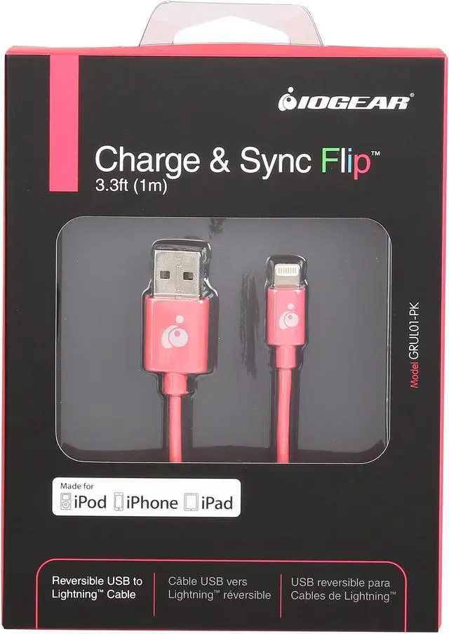 Alt view image 3 of 3 - IOGEAR GRUL01-PK 3.3ft Charge & Sync Lightning Cable, Apple MFi Certified for iPhone Chargers, iPhone Xs/XS Max/XR/X / 8/8 Plus / 7/7 Plus / 6/6 Plus / 5s, iPad Pro Air 2, and More Pink - Reversible USB to Lightning Cable