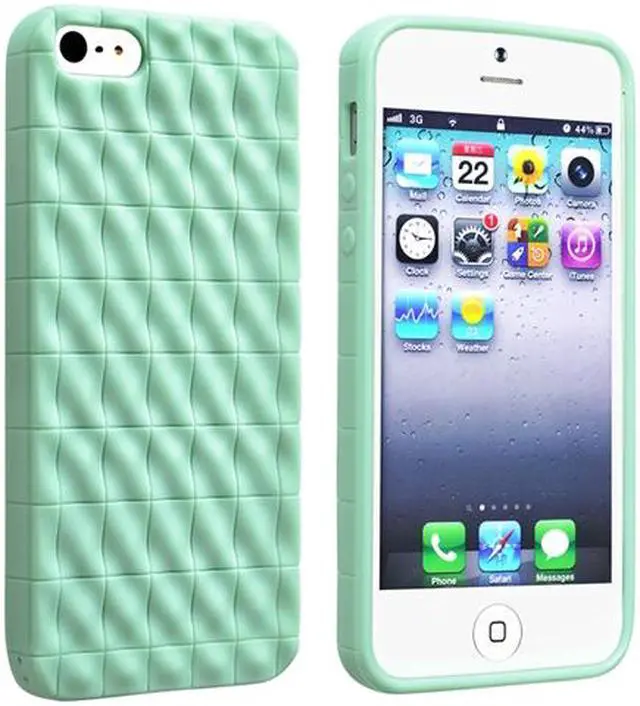Main image of Insten Mint Green Diamond TPU Rubber Case Cover + White AC + Car Charger Compatible With Apple iPhone 5 / 5S 5th G