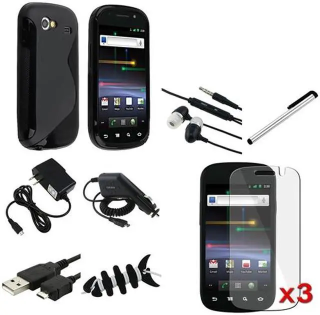 Main image of Insten 10 in 1 Black TPU Case+Clear LCD+Car+AC Charger+USB For Samsung Google Nexus S