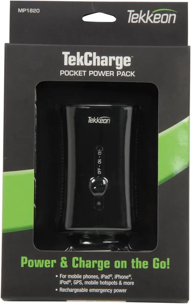 Alt view image 9 of 9 - Tekkeon Black 4800 mAh Pocket-Sized Rechargeable Battery Pack MP1820