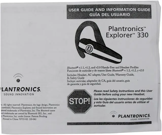 Alt view image 9 of 9 - PLANTRONICS Explorer 330 Blue Bluetooth Headset Bulk Package - OEM