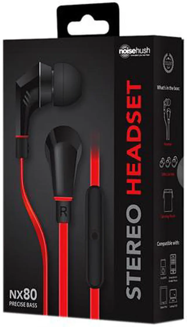Alt view image 4 of 4 - NoiseHush Red/Black 3.5mm Handsfree Stereo 3.5mm Headset with Mic - NX80-11580