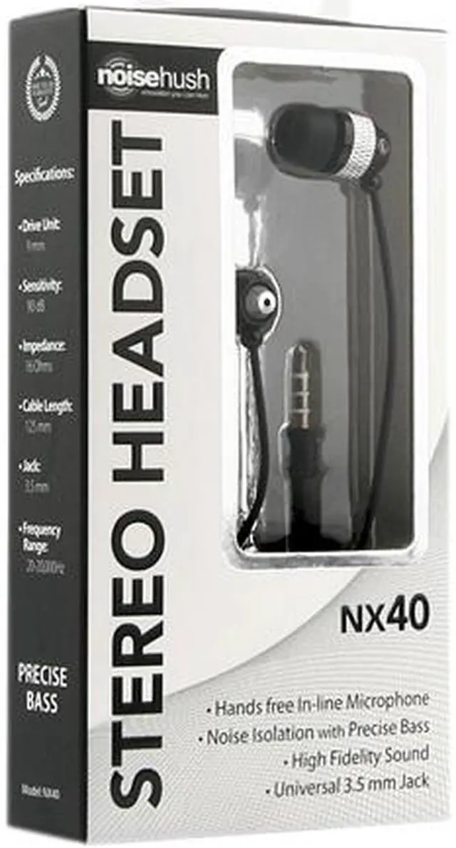 Main image of NoiseHush Black/Silver 3.5mm Stereo Headset with Mic NX40-11672