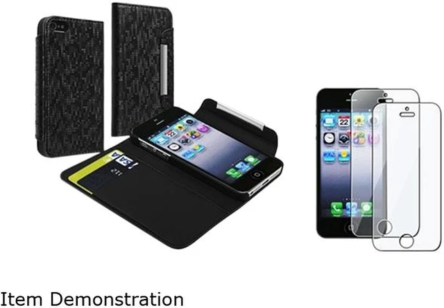Reusable Screen Protector Insten Black Wallet Card Holder Leather Case w/ 2-Pack Reusable Screen ...