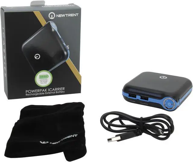 Alt view image 6 of 6 - New Trent iCarrier Black / Blue 12000 mAh Heavy Duty Dual Ports 2A Portable Battery IMP120D