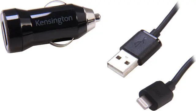 Main image of Kensington PowerBolt 1A Fast Car Charger for iPhone 5/5s/5c & iPad K39704AM, includes one detachable Lightning to USB charge and sync cable