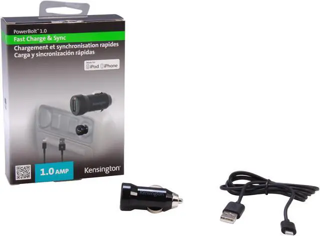 Alt view image 4 of 4 - Kensington PowerBolt 1A Fast Car Charger for iPhone 5/5s/5c & iPad K39704AM, includes one detachable Lightning to USB charge and sync cable