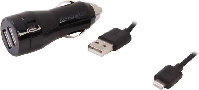 Main image of Kensington PowerBolt 3.1A Dual (2-Port) Fast USB Car Charger for iPhone 5/5s/5c & iPad K39705AM, includes one detachable Lightning to USB charge and sync cable