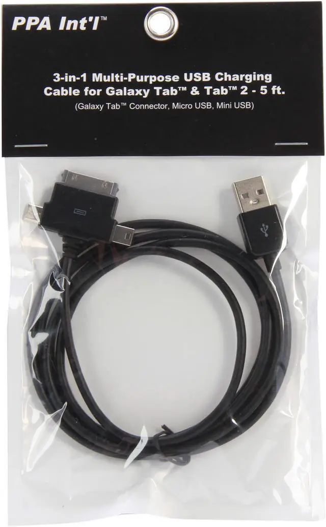 Alt view image 3 of 3 - PPA International 5839D Black 3-in-1 Multi-Purpose USB Charging Cable