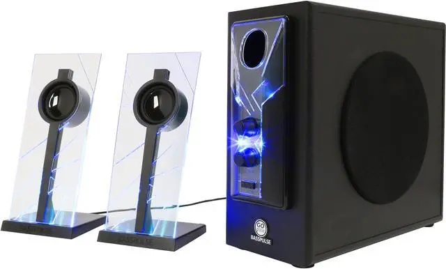 Alt view image 3 of 11 - GOgroove BassPULSE Computer Speaker System with Blue LED Glow Lights & Powered Subwoofer - Works with PC, Apple MAC, ASUS, Acer, Alienware, CybertronPC, Dell, HP & More Computers
