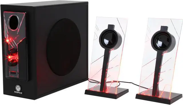 Alt view image 3 of 11 - GOgroove BassPULSE 2.1 Computer Speakers with Red LED Glow Lights and Powered Subwoofer - Gaming Speaker System for Music on Desktop, Laptop, PC with 40 Watts, Heavy Bass