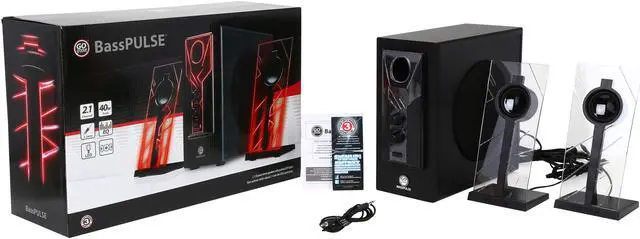 Alt view image 11 of 11 - GOgroove BassPULSE 2.1 Computer Speakers with Red LED Glow Lights and Powered Subwoofer - Gaming Speaker System for Music on Desktop, Laptop, PC with 40 Watts, Heavy Bass