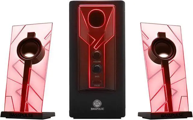 Alt view image 2 of 11 - GOgroove BassPULSE 2.1 Computer Speakers with Red LED Glow Lights and Powered Subwoofer - Gaming Speaker System for Music on Desktop, Laptop, PC with 40 Watts, Heavy Bass