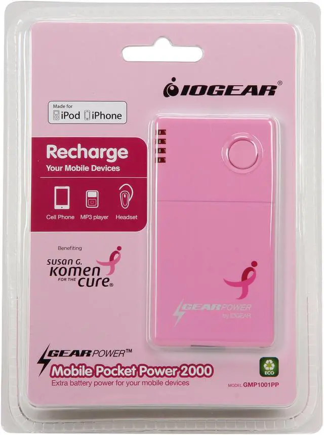 Alt view image 7 of 7 - IOGEAR GearPower Susan G. Komen Edition Portable Battery Pack GMP1001PP (Pink)