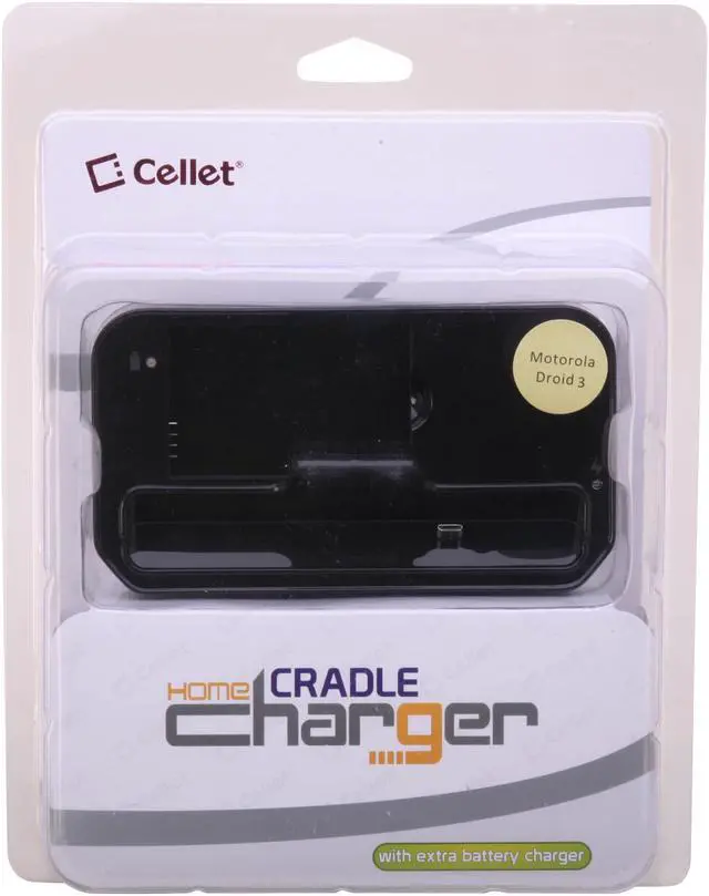 Alt view image 6 of 6 - Cellet Black Cradle Charger with Data Cable For Motorola Droid 3 TWMOTDRO3