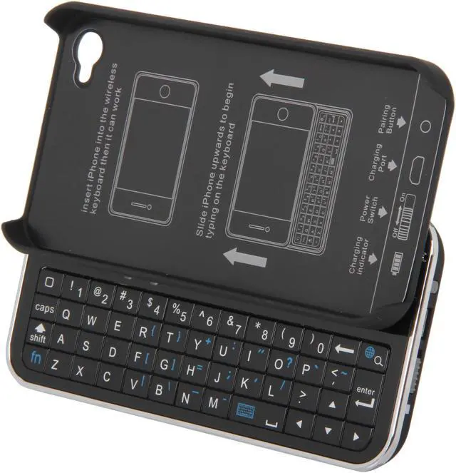 Alt view image 5 of 12 - Konnet TouchEZ Rubberized Black Slideout Keypad Case with Wireless Bluetooth for iPhone 4S/4 (KN-6308)